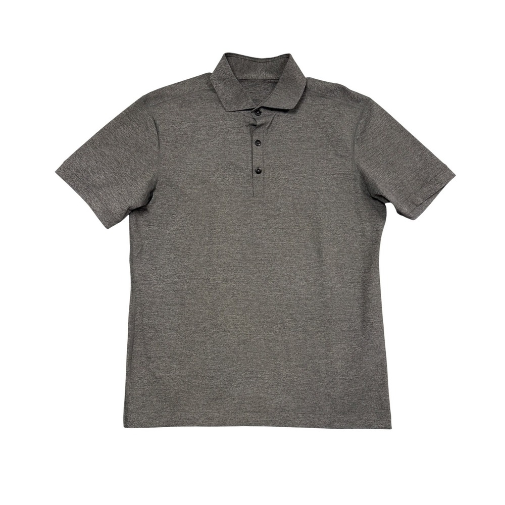 Lululemon Polo Shirt Men Medium Dark Gray Heather Short Sleeve Sporty Athleisure